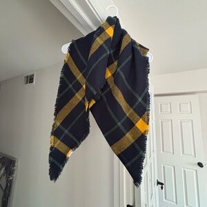 Plaid Navy and Yellow Scarf